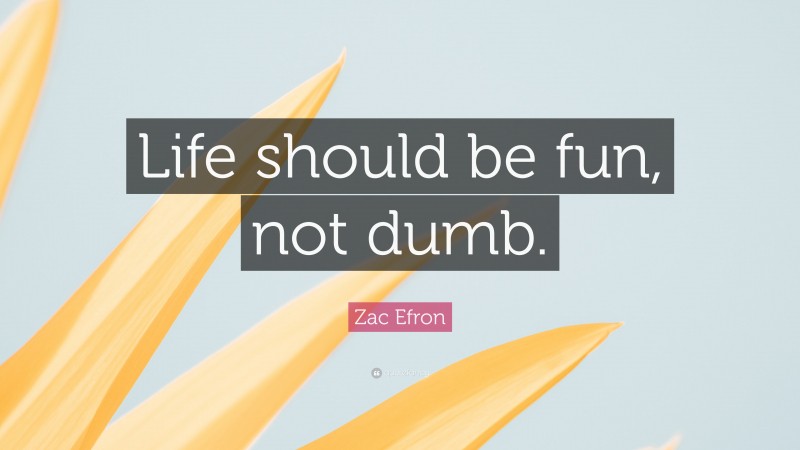 Zac Efron Quote: “Life should be fun, not dumb.”