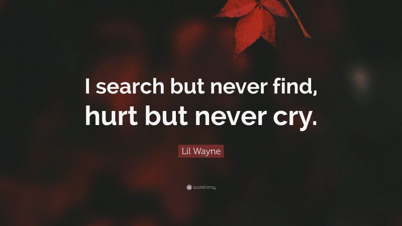 Lil Wayne Quote: “I search but never find, hurt but never cry.”