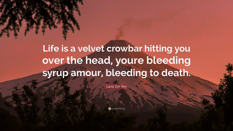 Lana Del Rey Quote: “Life is a velvet crowbar hitting you over the head, youre bleeding syrup amour, bleeding to death.”