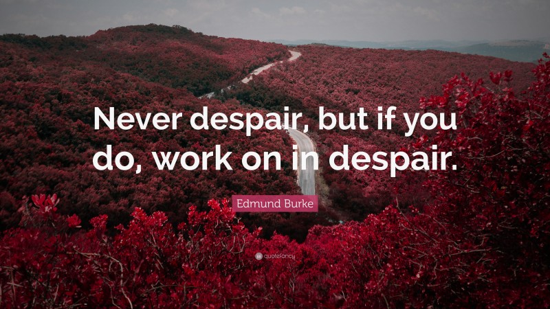 Edmund Burke Quote: “Never despair, but if you do, work on in despair.”