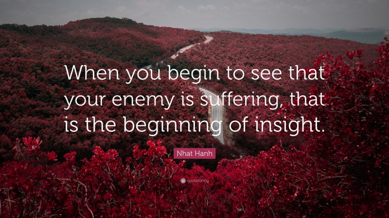 Nhat Hanh Quote: “When you begin to see that your enemy is suffering, that is the beginning of insight.”