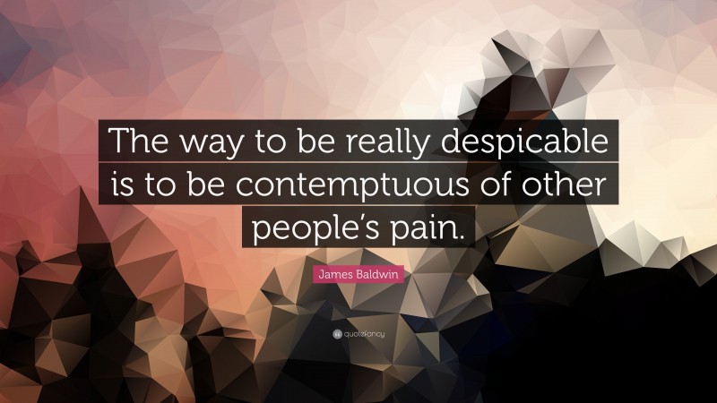 James Baldwin Quote: “The way to be really despicable is to be contemptuous of other people’s pain.”
