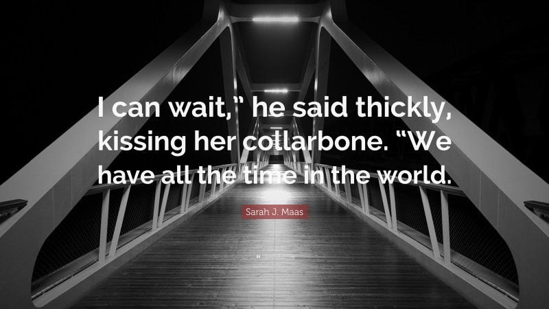 Sarah J. Maas Quote: “I can wait,” he said thickly, kissing her collarbone. “We have all the time in the world.”