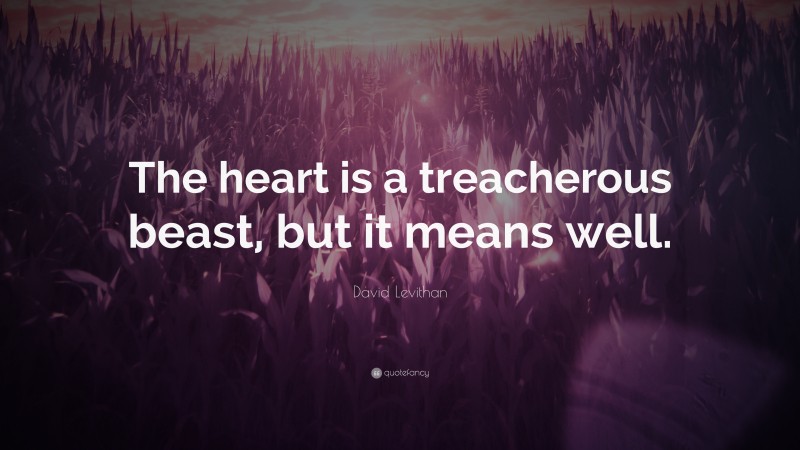 David Levithan Quote: “The heart is a treacherous beast, but it means well.”