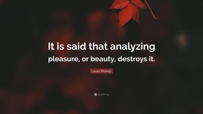 Laura Mulvey Quote: “It is said that analyzing pleasure, or beauty, destroys it.”