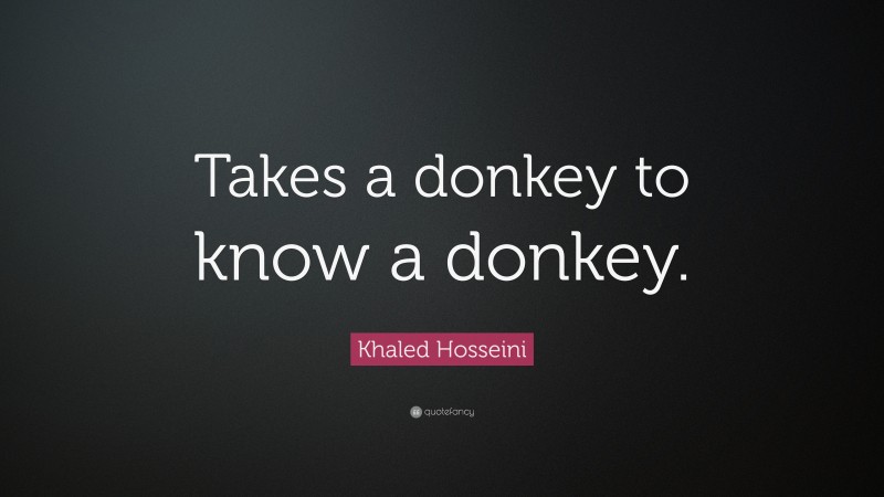 Khaled Hosseini Quote: “Takes a donkey to know a donkey.”