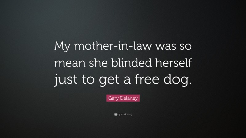 Gary Delaney Quote: “My mother-in-law was so mean she blinded herself just to get a free dog.”