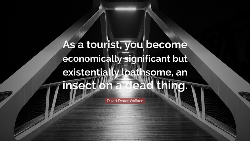 David Foster Wallace Quote: “As a tourist, you become economically significant but existentially loathsome, an insect on a dead thing.”