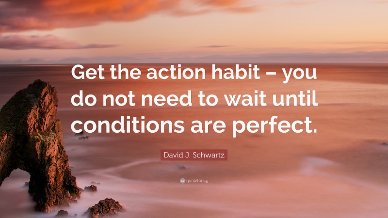 David J. Schwartz Quote: “Get the action habit – you do not need to wait until conditions are perfect.”