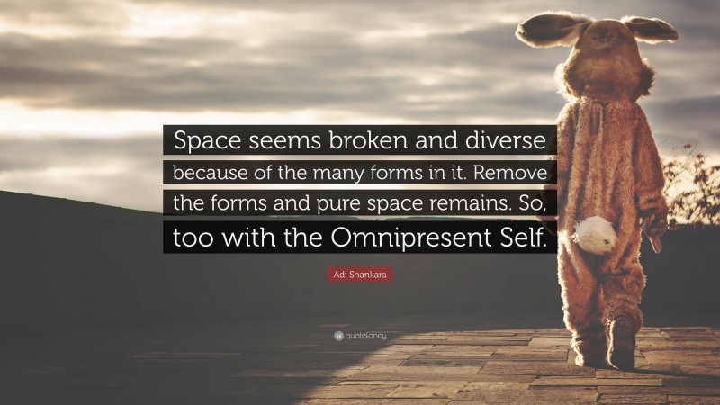 Adi Shankara Quote: “Space seems broken and diverse because of the many forms in it. Remove the forms and pure space remains. So, too with the Omnipresent Self.”