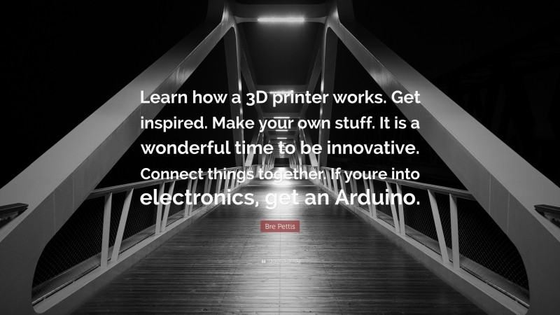 Bre Pettis Quote: “Learn how a 3D printer works. Get inspired. Make your own stuff. It is a wonderful time to be innovative. Connect things together. If youre into electronics, get an Arduino.”