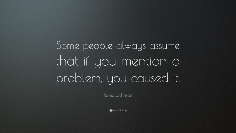 Sonia Johnson Quote: “Some people always assume that if you mention a problem, you caused it.”