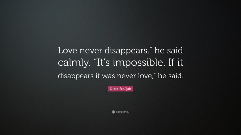 Sister Souljah Quote: “Love never disappears,” he said calmly. “It’s impossible. If it disappears it was never love,” he said.”