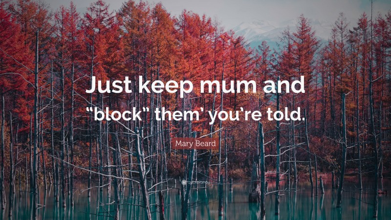 Mary Beard Quote: “Just keep mum and “block” them’ you’re told.”