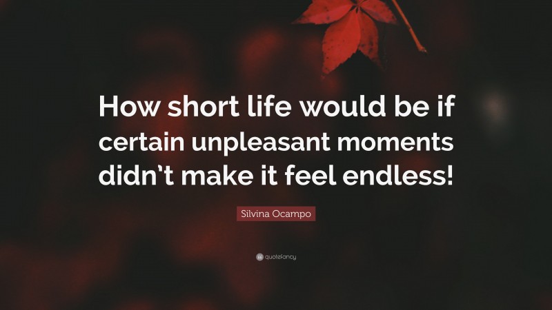Silvina Ocampo Quote: “How short life would be if certain unpleasant moments didn’t make it feel endless!”