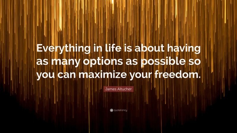 James Altucher Quote: “Everything in life is about having as many options as possible so you can maximize your freedom.”