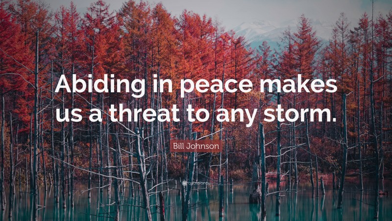 Bill Johnson Quote: “Abiding in peace makes us a threat to any storm.”