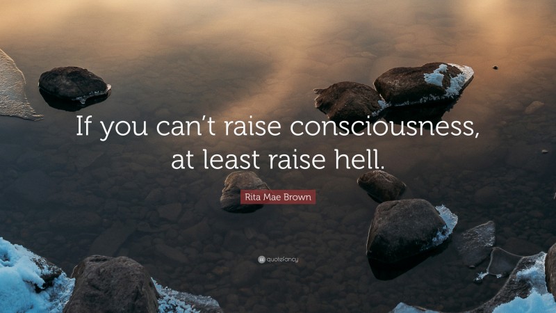 Rita Mae Brown Quote: “If you can’t raise consciousness, at least raise hell.”