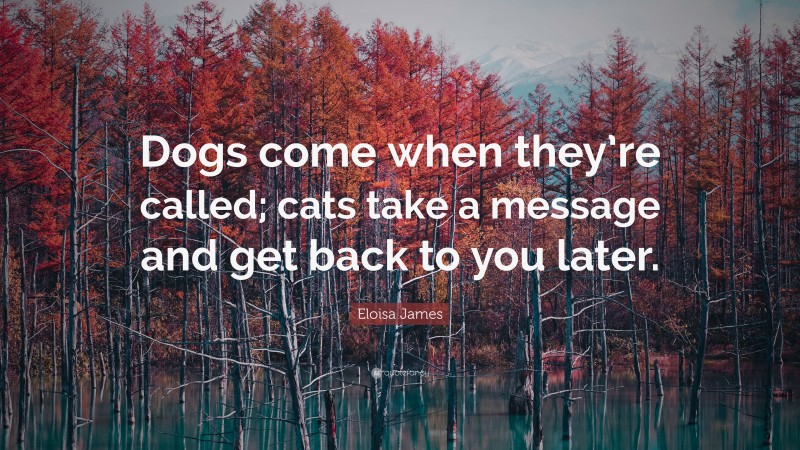 Eloisa James Quote: “Dogs come when they’re called; cats take a message and get back to you later.”