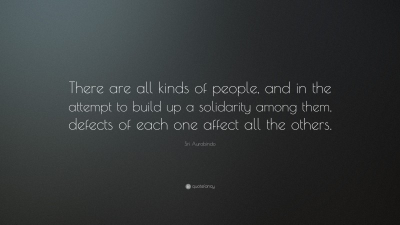 Sri Aurobindo Quote: “There are all kinds of people, and in the attempt to build up a solidarity among them, defects of each one affect all the others.”
