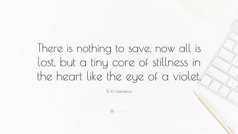 D. H. Lawrence Quote: “There is nothing to save, now all is lost, but a tiny core of stillness in the heart like the eye of a violet.”