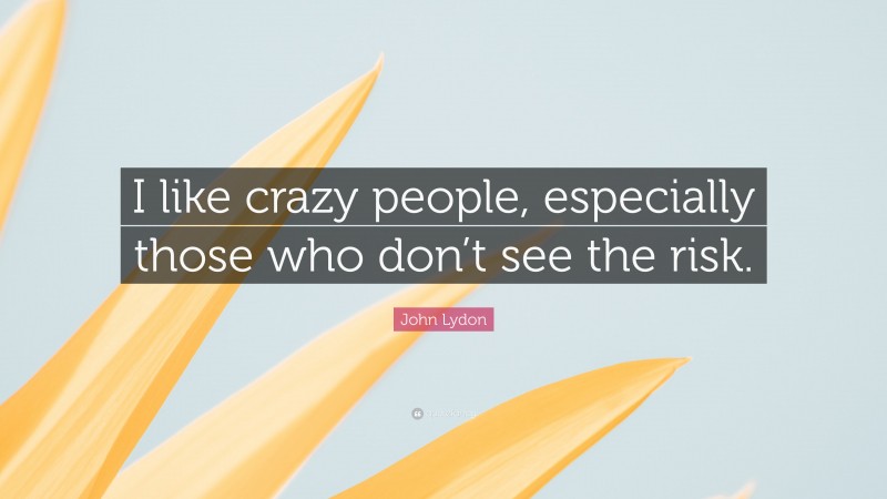 John Lydon Quote: “I like crazy people, especially those who don’t see the risk.”