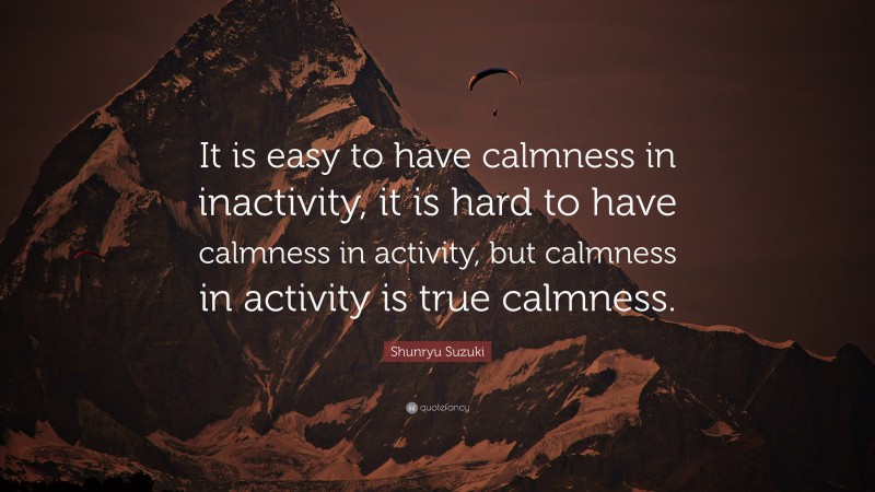 Shunryu Suzuki Quote: “It is easy to have calmness in inactivity, it is hard to have calmness in activity, but calmness in activity is true calmness.”