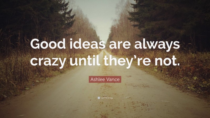 Ashlee Vance Quote: “Good ideas are always crazy until they’re not.”