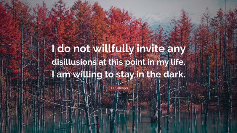 J.D. Salinger Quote: “I do not willfully invite any disillusions at this point in my life. I am willing to stay in the dark.”