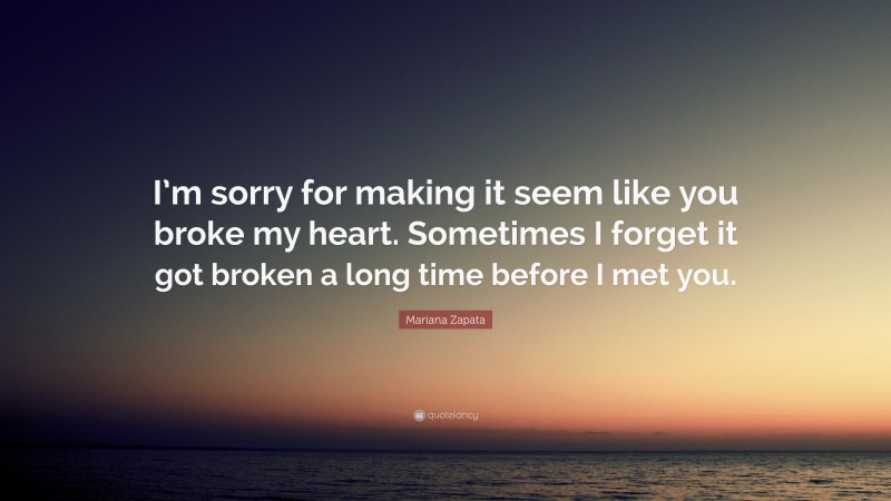 Mariana Zapata Quote: “I’m sorry for making it seem like you broke my heart. Sometimes I forget it got broken a long time before I met you.”