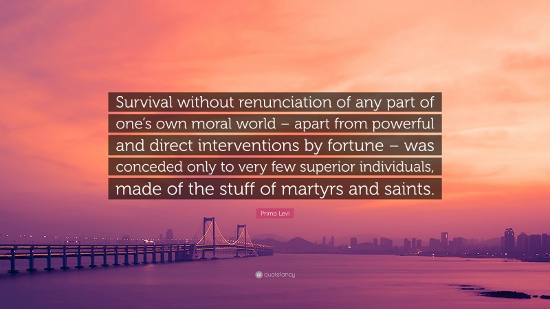 Primo Levi Quote: “Survival without renunciation of any part of one’s own moral world – apart from powerful and direct interventions by fortune – was conceded only to very few superior individuals, made of the stuff of martyrs and saints.”