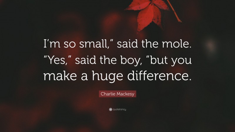 Charlie Mackesy Quote: “I’m so small,” said the mole. “Yes,” said the boy, “but you make a huge difference.”