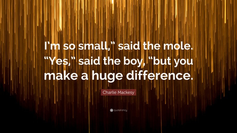 Charlie Mackesy Quote: “I’m so small,” said the mole. “Yes,” said the boy, “but you make a huge difference.”