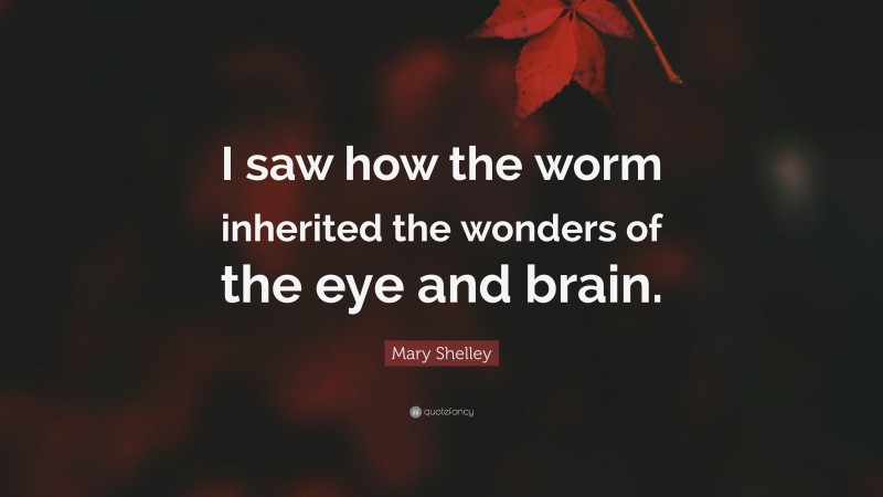 Mary Shelley Quote: “I saw how the worm inherited the wonders of the eye and brain.”