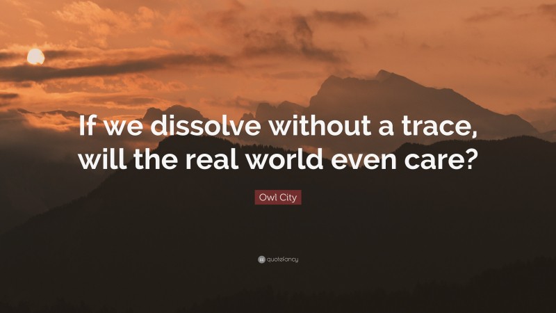 Owl City Quote: “If we dissolve without a trace, will the real world even care?”