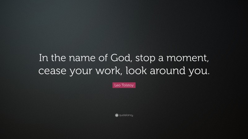 Leo Tolstoy Quote: “In the name of God, stop a moment, cease your work, look around you.”