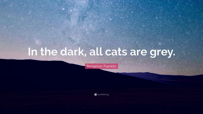 Benjamin Franklin Quote: “In the dark, all cats are grey.”