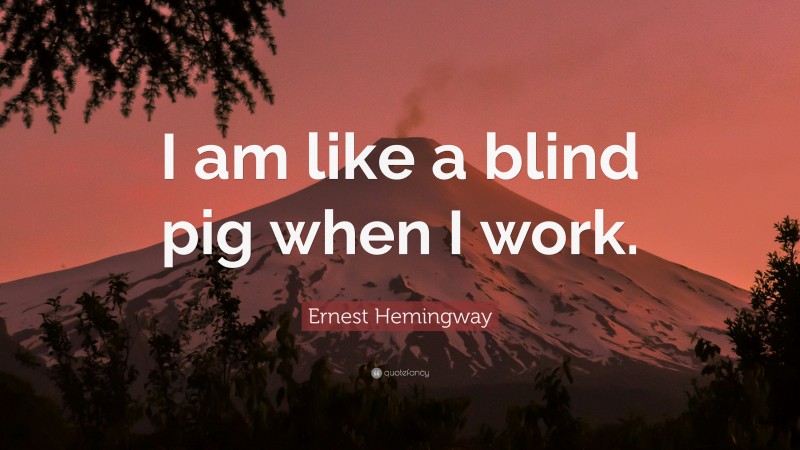Ernest Hemingway Quote: “I am like a blind pig when I work.”