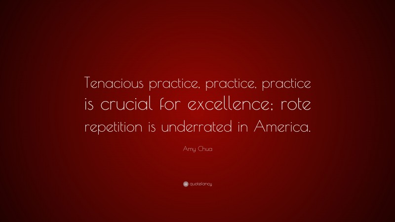 Amy Chua Quote: “Tenacious practice, practice, practice is crucial for excellence; rote repetition is underrated in America.”