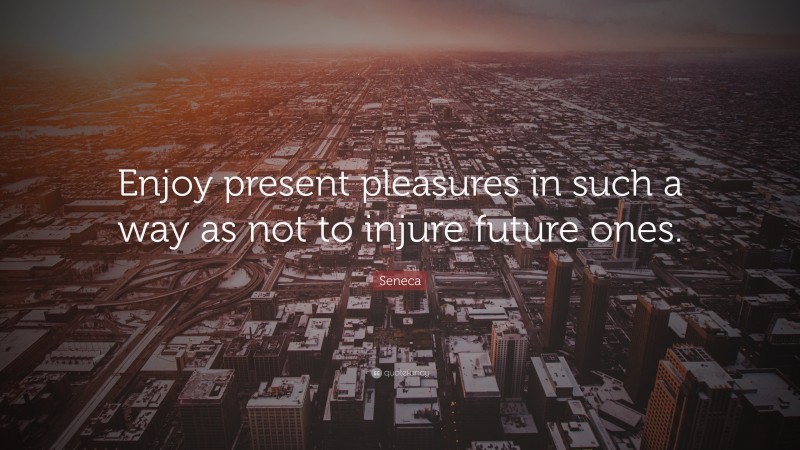 Seneca Quote: “Enjoy present pleasures in such a way as not to injure future ones.”