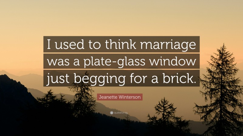 Jeanette Winterson Quote: “I used to think marriage was a plate-glass window just begging for a brick.”