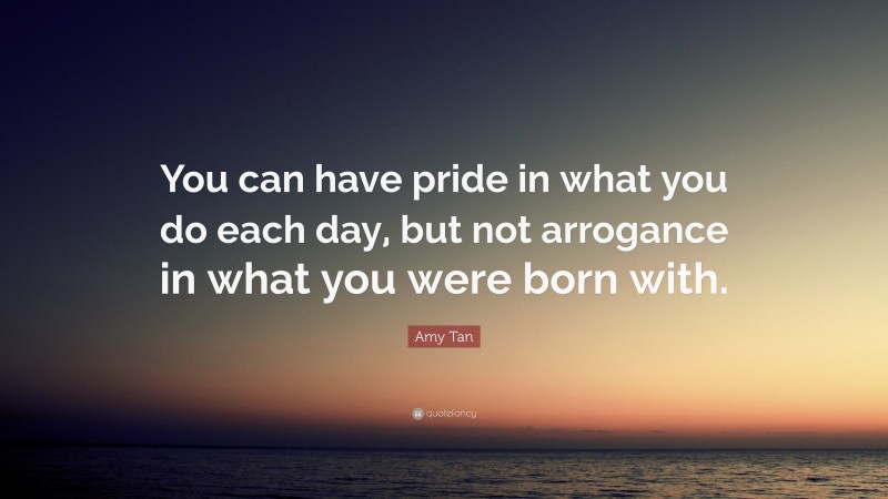 Amy Tan Quote: “You can have pride in what you do each day, but not arrogance in what you were born with.”