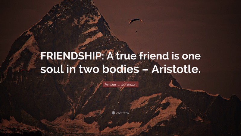 Amber L. Johnson Quote: “FRIENDSHIP: A true friend is one soul in two bodies – Aristotle.”