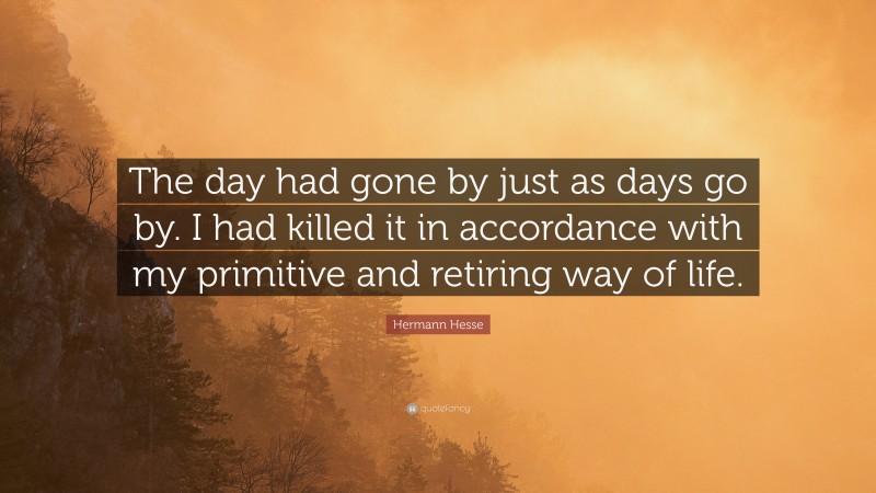 Hermann Hesse Quote: “The day had gone by just as days go by. I had killed it in accordance with my primitive and retiring way of life.”