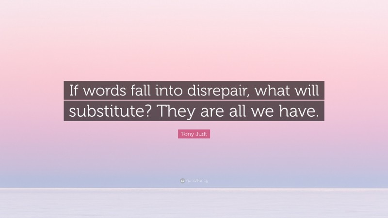 Tony Judt Quote: “If words fall into disrepair, what will substitute? They are all we have.”