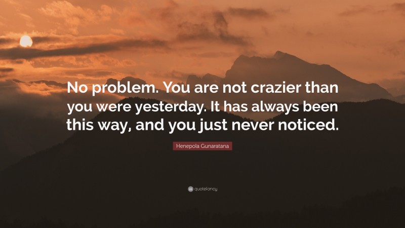 Henepola Gunaratana Quote: “No problem. You are not crazier than you were yesterday. It has always been this way, and you just never noticed.”