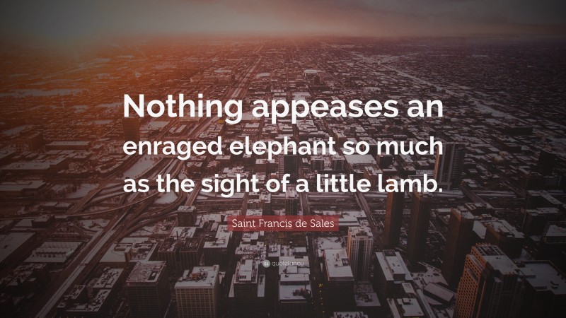 Saint Francis de Sales Quote: “Nothing appeases an enraged elephant so much as the sight of a little lamb.”