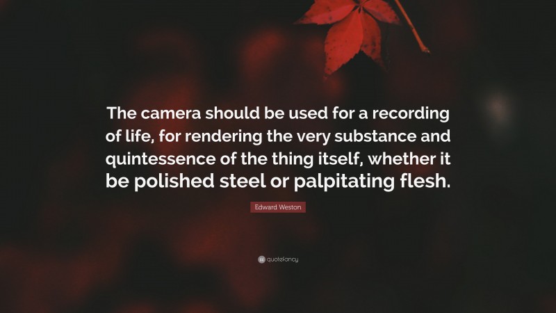 Edward Weston Quote: “The camera should be used for a recording of life, for rendering the very substance and quintessence of the thing itself, whether it be polished steel or palpitating flesh.”
