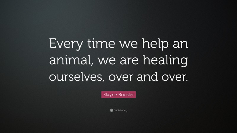 Elayne Boosler Quote: “Every time we help an animal, we are healing ourselves, over and over.”