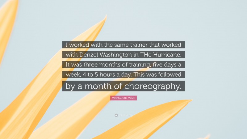 Wentworth Miller Quote: “I worked with the same trainer that worked with Denzel Washington in THe Hurricane. It was three months of training, five days a week, 4 to 5 hours a day. This was followed by a month of choreography.”